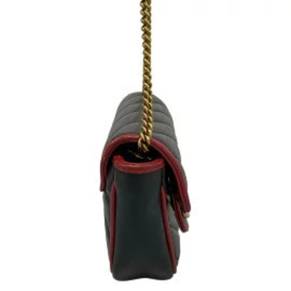Gucci Marmont Shoulder Bag Chain Black Red Leather